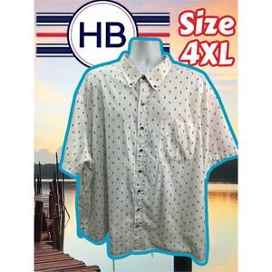 Harbor Bay Button Up Shirt Men's 4XL XXXXL Short Sleeve Wht Blue 32x33